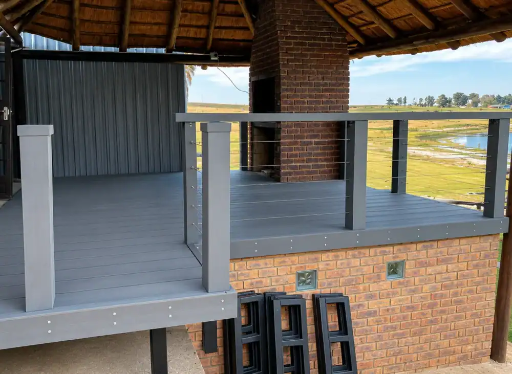 Composite decking installed on a lapa at a lakeside property in Secunda