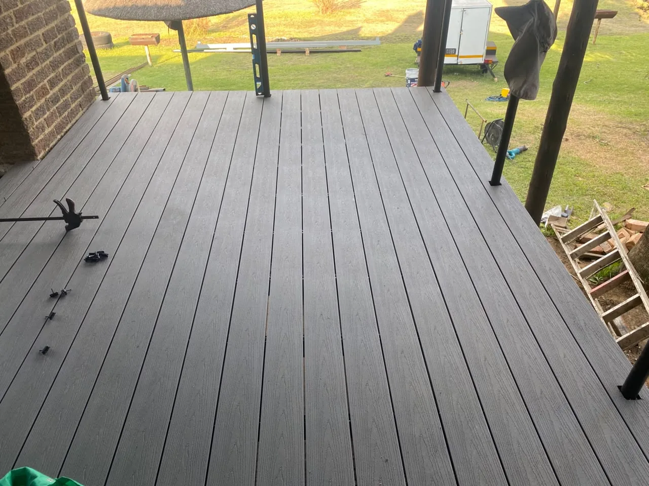Close-up of composite decking boards