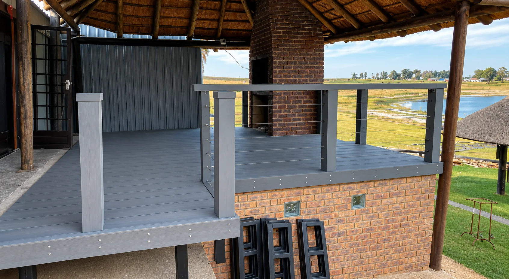Composite decking installed on a lapa at a lakeside property in Secunda